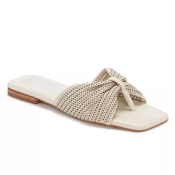 Vince Camuto Amahlee Square Toe Perforated Leather Thong Sandal Size 8.5 - Picture 2 of 6